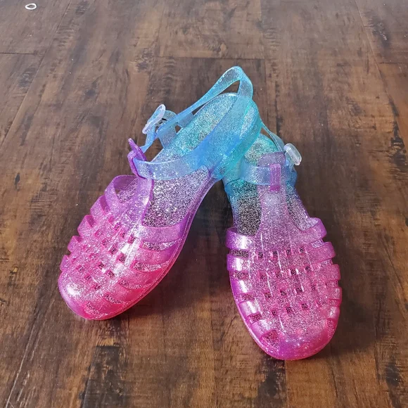 Children's Place Girls Jelly Sparkly Ombre Pink, Purple And Blue Sandals Size 4 - Picture 1 of 6